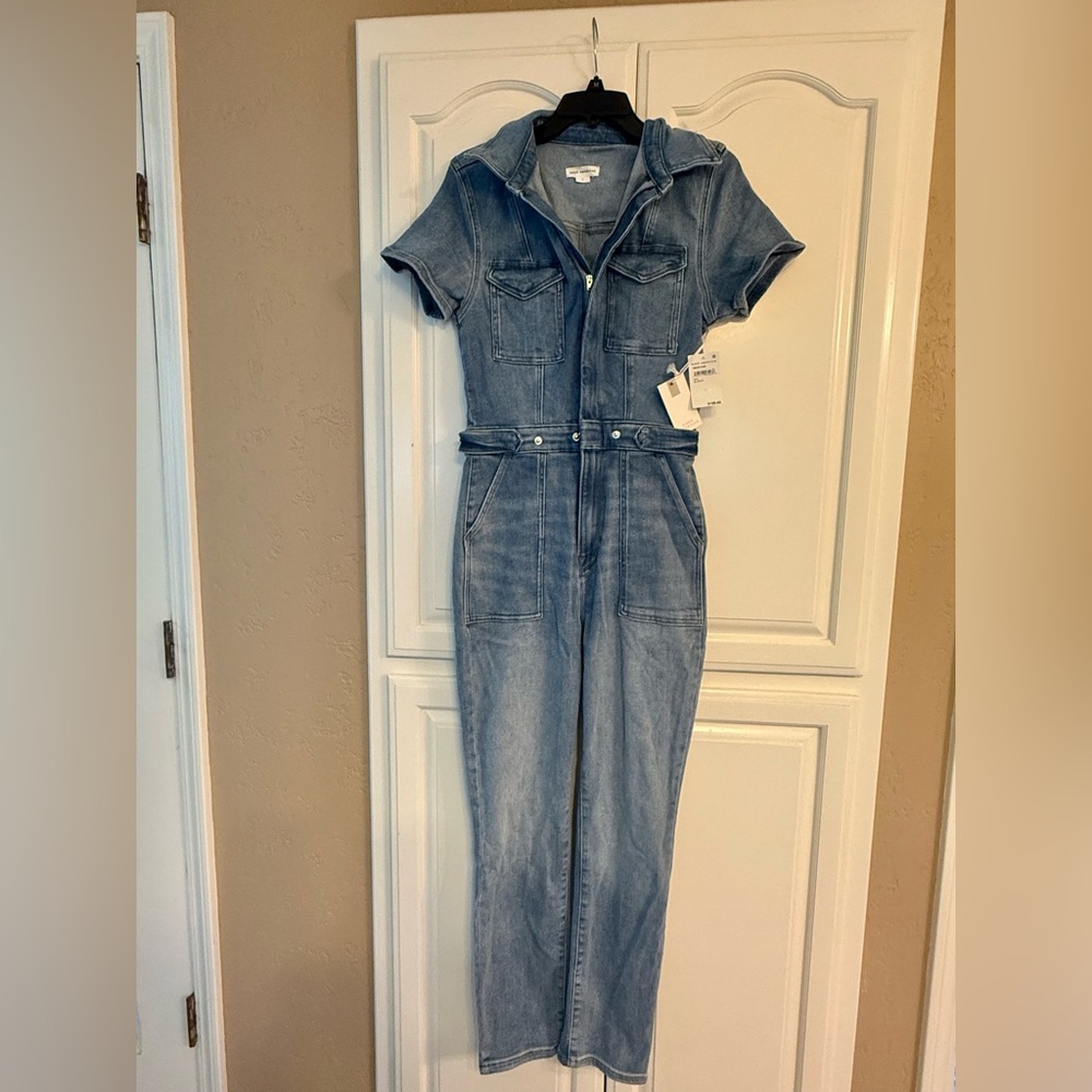 Good American Light Blue Denim Short-Sleeve Jumpsuit